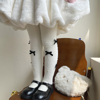 Zimske tople pantyhose za djevojčice i djecu s unutarnjim Rex krznom, slatki srcoliki uzorak Lolita stil