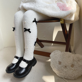 Zimske tople pantyhose za djevojčice i djecu s unutarnjim Rex krznom, slatki srcoliki uzorak Lolita stil