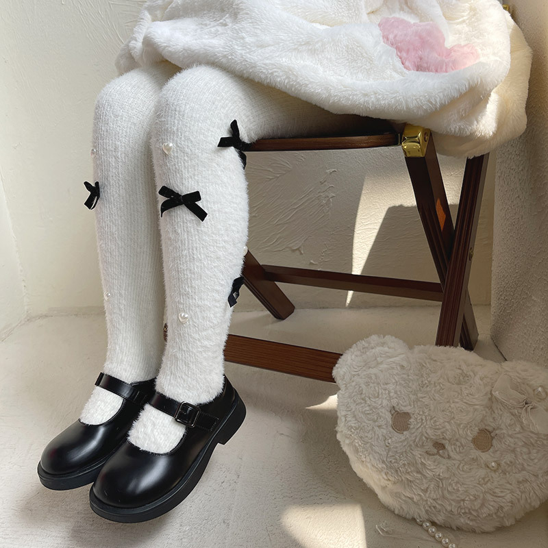 Zimske tople pantyhose za djevojčice i djecu s unutarnjim Rex krznom, slatki srcoliki uzorak Lolita stil