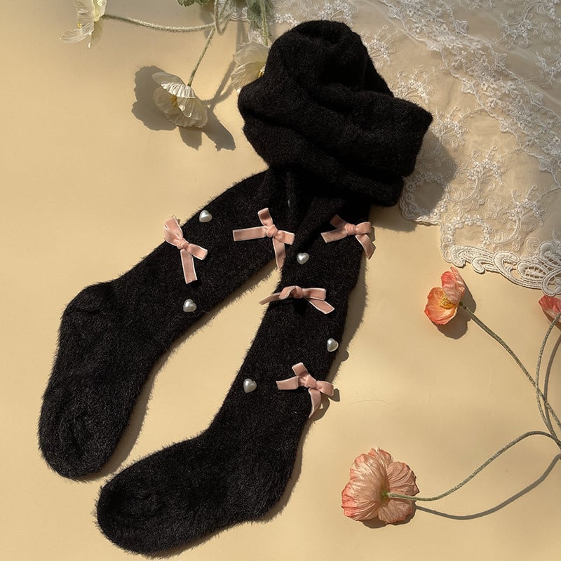 Zimske tople pantyhose za djevojčice i djecu s unutarnjim Rex krznom, slatki srcoliki uzorak Lolita stil