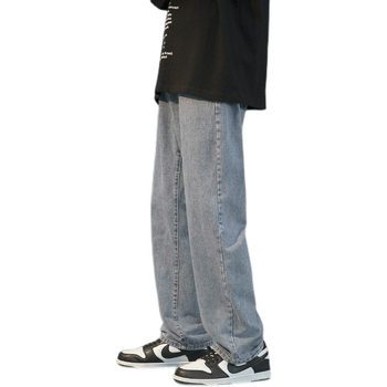 Muške traperice, labavo ravne krojene, korejski stil, niski struk, isprani završetak