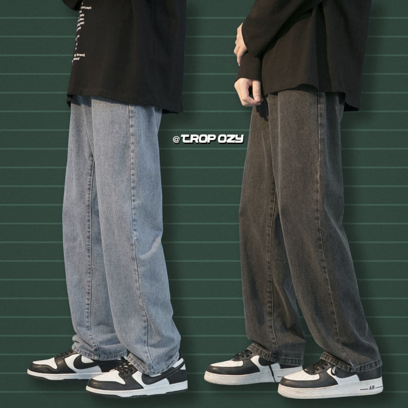 Muške traperice, labavo ravne krojene, korejski stil, niski struk, isprani završetak