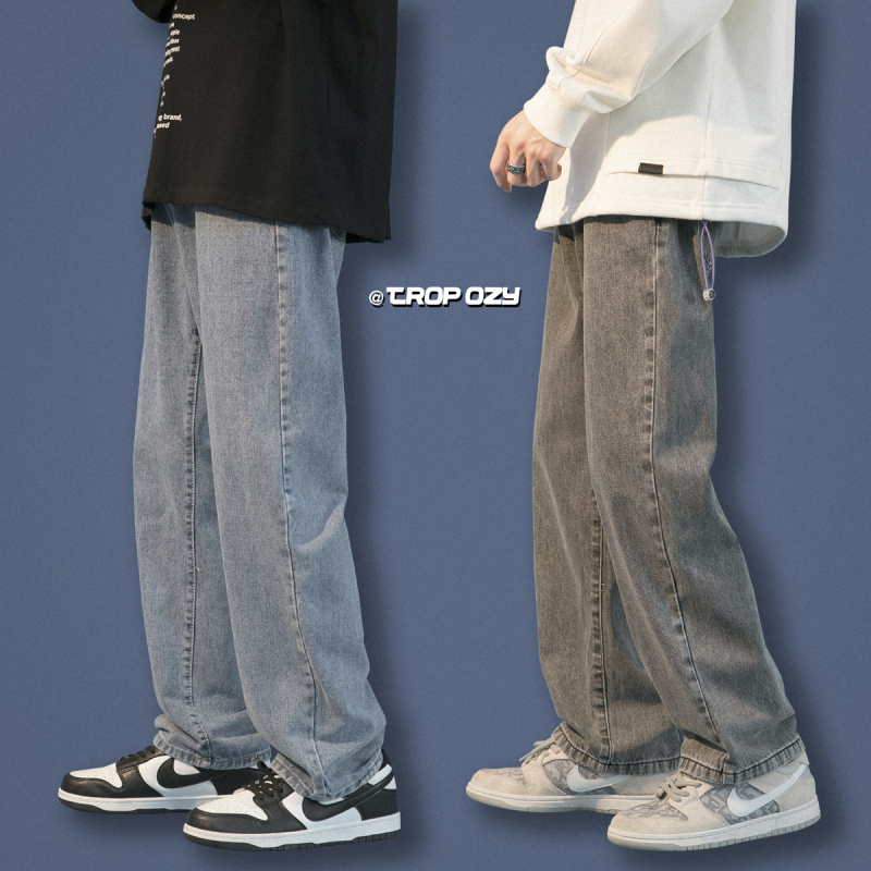 Muške traperice, labavo ravne krojene, korejski stil, niski struk, isprani završetak