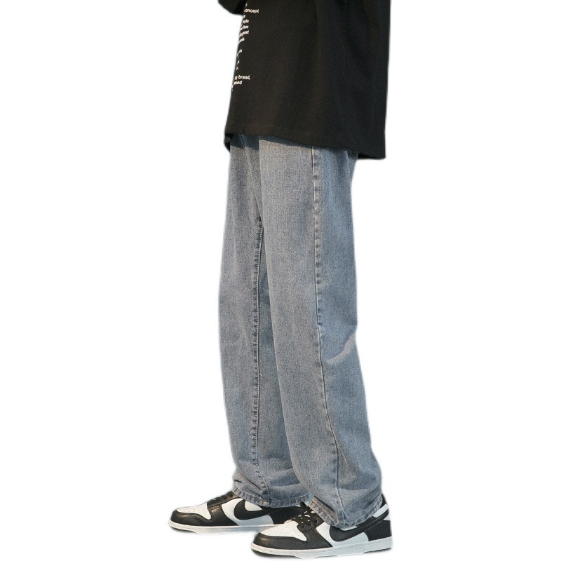 Muške traperice, labavo ravne krojene, korejski stil, niski struk, isprani završetak