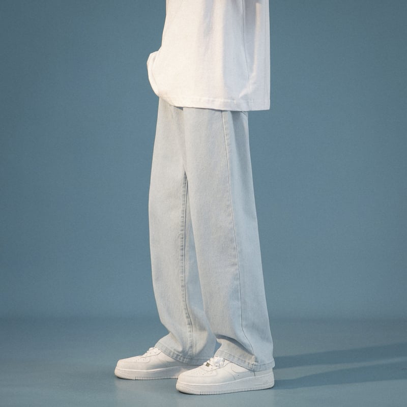 Muške traperice, labavo ravne krojene, korejski stil, niski struk, isprani završetak