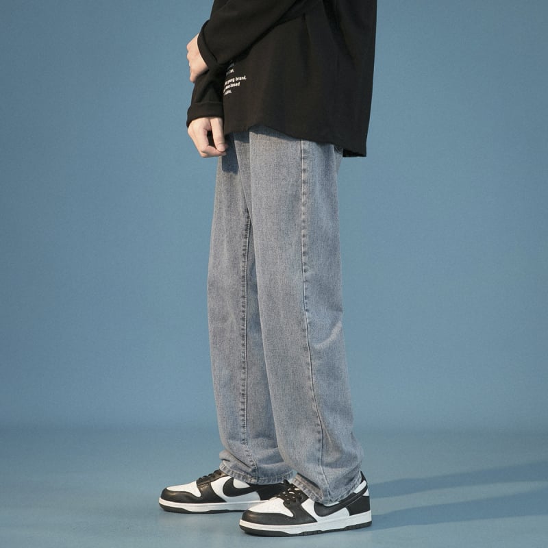 Muške traperice, labavo ravne krojene, korejski stil, niski struk, isprani završetak