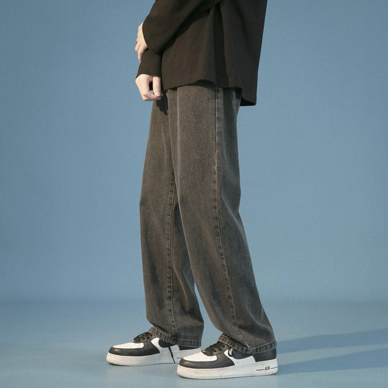 Muške traperice, labavo ravne krojene, korejski stil, niski struk, isprani završetak