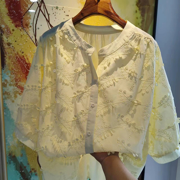 Bluza chenille, culoare uni, guler rotund, mâneci 3/4, stil pulover, croială scurtă