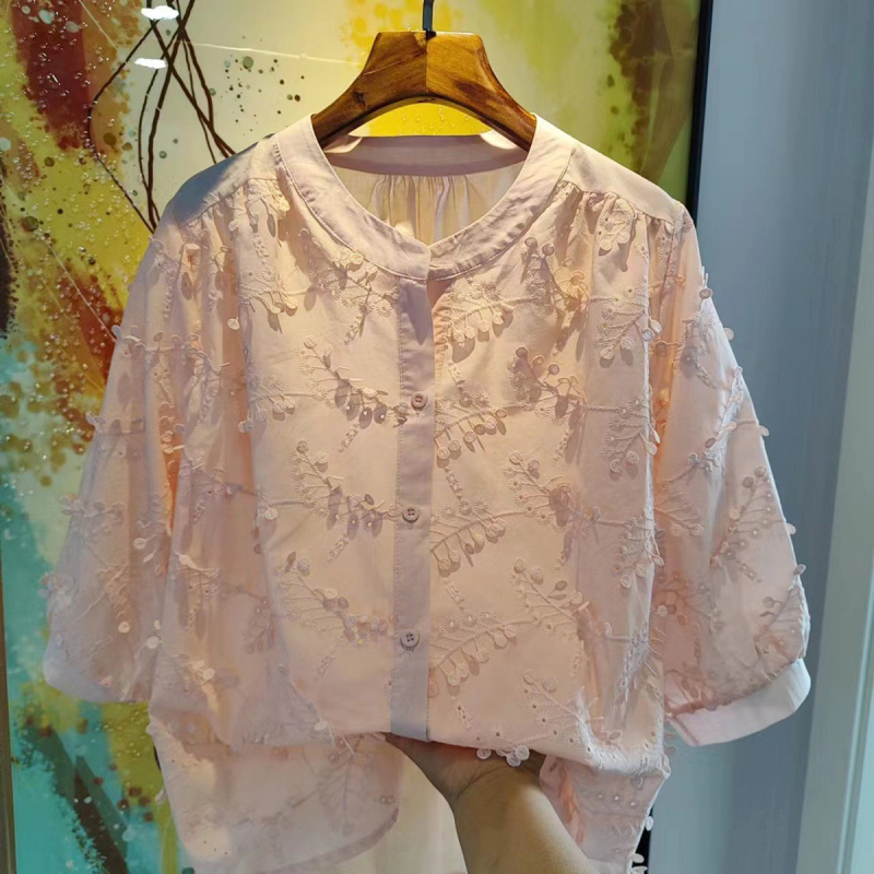 Bluza chenille, culoare uni, guler rotund, mâneci 3/4, stil pulover, croială scurtă