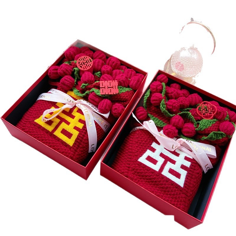 Cuvertură de nuntă tricotată, fibră acrilică, 800–1000 g, personalizabilă, model monocrom, ideal pentru proaspeți căsătoriți