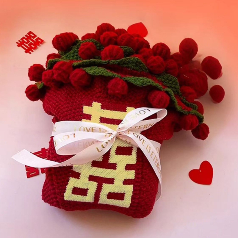 Cuvertură de nuntă tricotată, fibră acrilică, 800–1000 g, personalizabilă, model monocrom, ideal pentru proaspeți căsătoriți