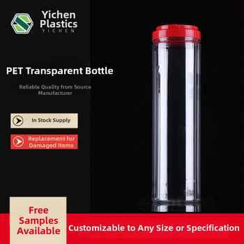 PET διαφανές κυλινδρικό μπουκάλι με χειρολαβή και καπάκι με ευρύστόμιο για καθημερινή χημική συσκευασία, με εκτύπωση λογότυπου