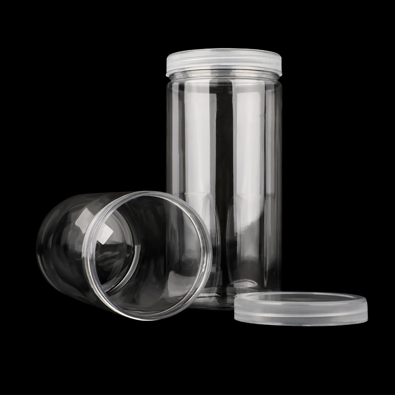 PET διαφανές κυλινδρικό μπουκάλι με χειρολαβή και καπάκι με ευρύστόμιο για καθημερινή χημική συσκευασία, με εκτύπωση λογότυπου