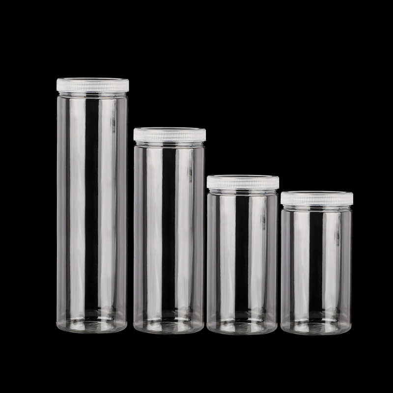 PET διαφανές κυλινδρικό μπουκάλι με χειρολαβή και καπάκι με ευρύστόμιο για καθημερινή χημική συσκευασία, με εκτύπωση λογότυπου