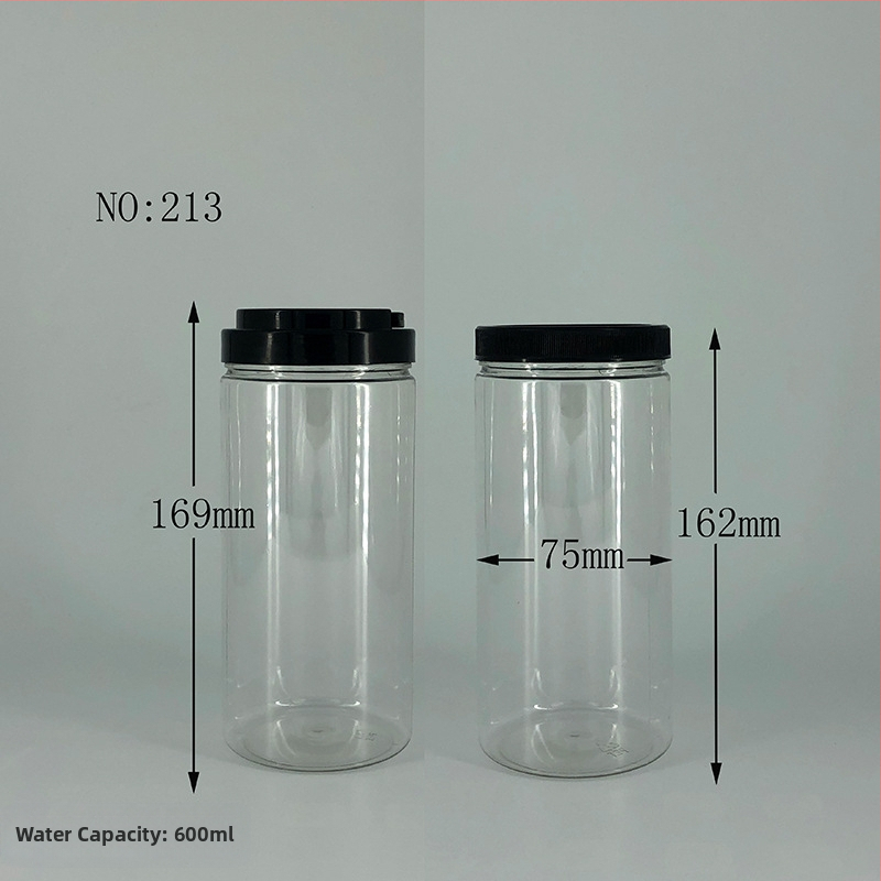 PET διαφανές κυλινδρικό μπουκάλι με χειρολαβή και καπάκι με ευρύστόμιο για καθημερινή χημική συσκευασία, με εκτύπωση λογότυπου