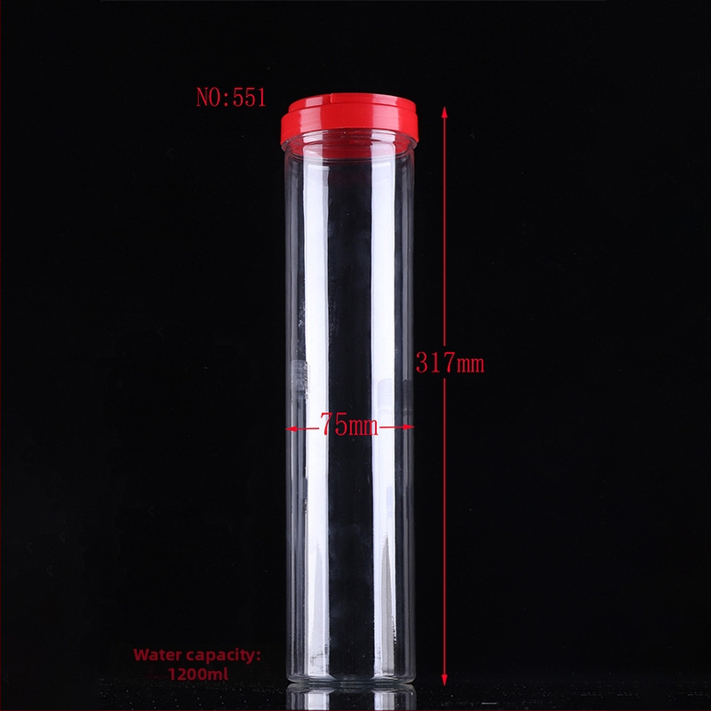 PET διαφανές κυλινδρικό μπουκάλι με χειρολαβή και καπάκι με ευρύστόμιο για καθημερινή χημική συσκευασία, με εκτύπωση λογότυπου