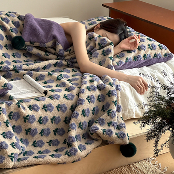 Jacquard deka od lamljeg fleece – poliester, uzorak biljaka i cvijeća, za kauč i odmor, jesen zima, lagani luksuz