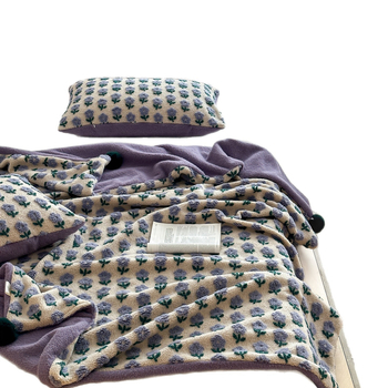 Jacquard deka od lamljeg fleece – poliester, uzorak biljaka i cvijeća, za kauč i odmor, jesen zima, lagani luksuz