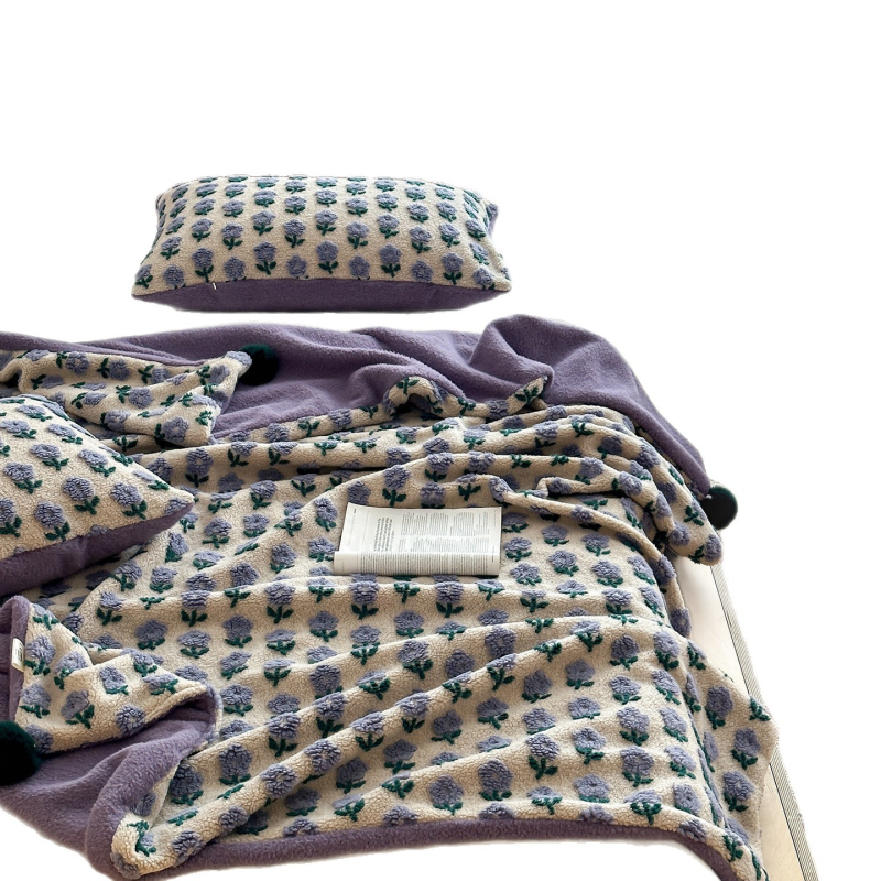 Jacquard deka od lamljeg fleece – poliester, uzorak biljaka i cvijeća, za kauč i odmor, jesen zima, lagani luksuz