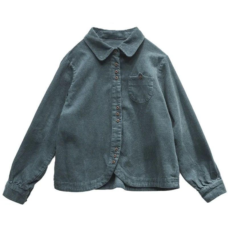 Corduroy ženska košulja-cardigan s dugim rukavima, polo ovratnik, gradski stil, proljeće 2025