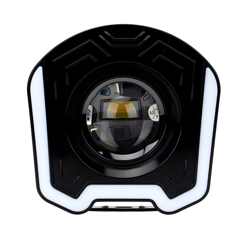 LED reflektor za motocikl s bijelim i žutim bljeskom te šarenom aperturom, kućište od aluminijske legure, 12V, 3W, model Motor312-rgb-wy-f-1