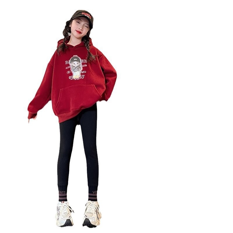 Leggings za djevojčice s Sherpa podstavom za zimu – pamuk, srednje visoki pojas, elastičan pojas, bez otvora u preponi, korejski stil