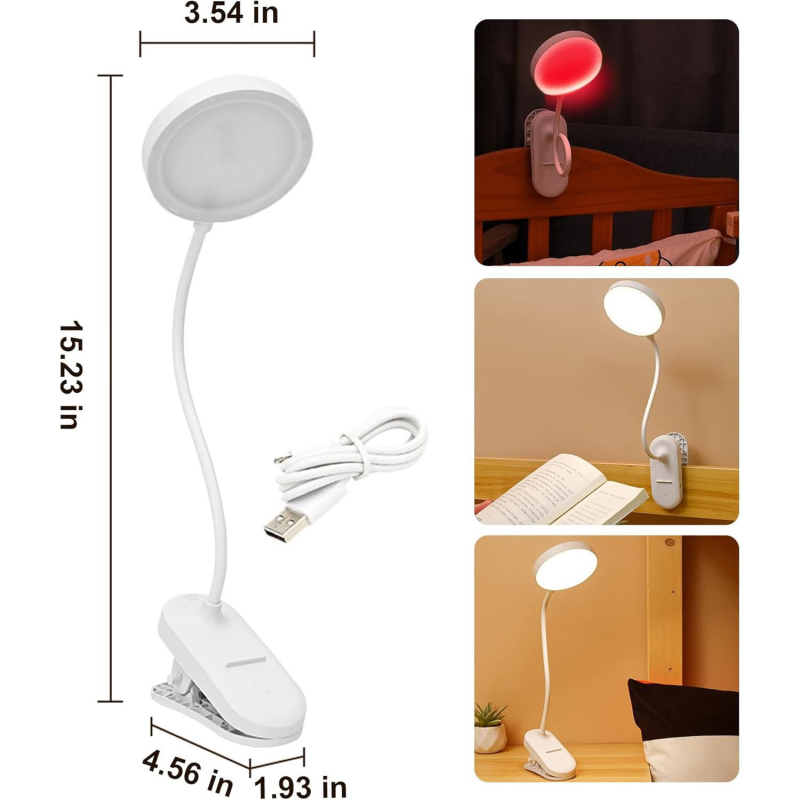 Noćna LED svjetiljka za čitanje uz krevet s dodirnim upravljanjem, lampica s klipom za stol, ugrađena baterija, plastični abažur, CRI 80–89, napon ≤36V