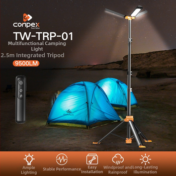 Conpex LED kamp-lampa, prijenosna sklopiva svjetiljka, punjiva, 19V DC, 99W, daljinsko upravljanje