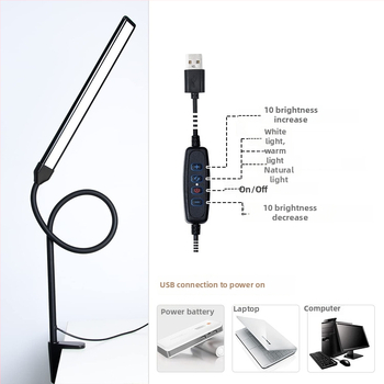 LED stolna lampa s fleksibilnim vratom za zaštitu očiju, USB napajanje, s jednom glavom, klips lampica za čitanje na stolu