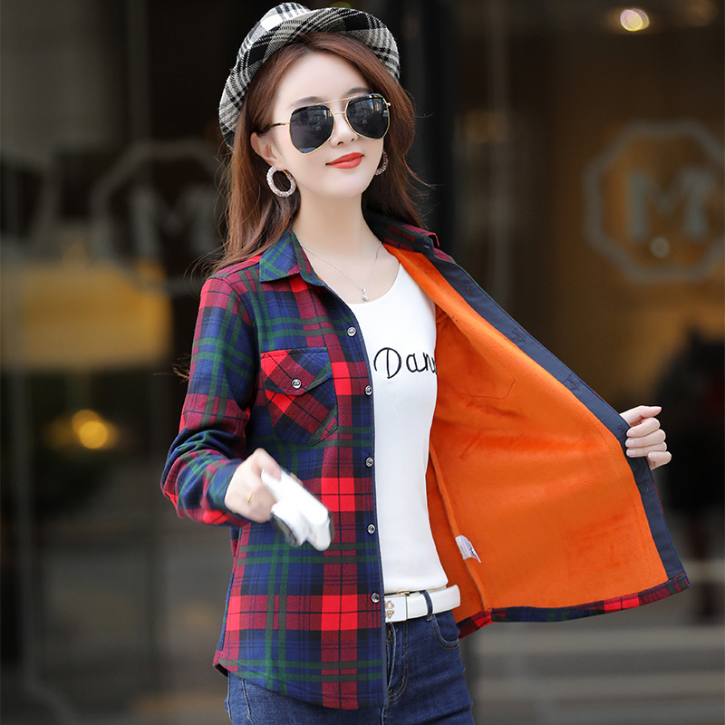 Ženska karirana košulja s reverom, uska silueta, dugi rukav, poliester, patchwork stil