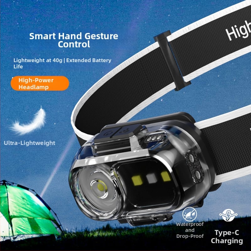 Frontala LED rezistentă la apă pentru exterior, 3W LED, baterie 1200mAh, încărcare USB, lampă de lucru purtabilă pe cap, rază până la 50 m