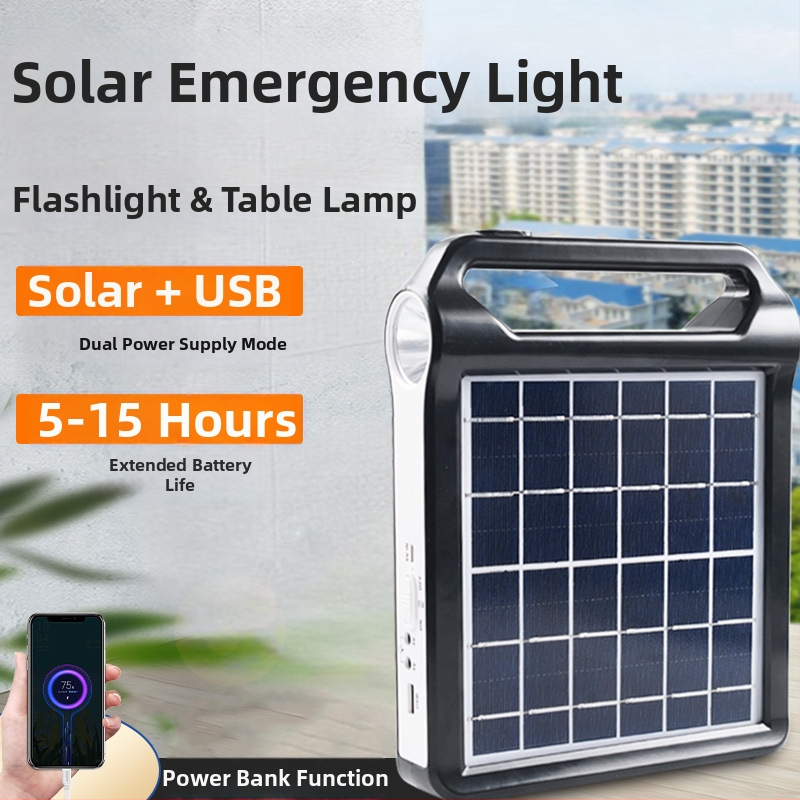 Solárna núdzová LED lampa s duálnym použitím – baterka a kempingové svetlo, hliníkové telo, LED zdroj, model 038, Jiuyang