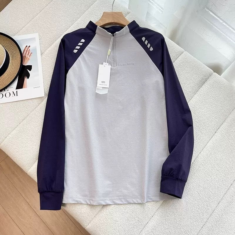 Majica od pamuka i poliestera, kontrastni uzorak, dugi rukavi, slobodan kroj, ležerni stil