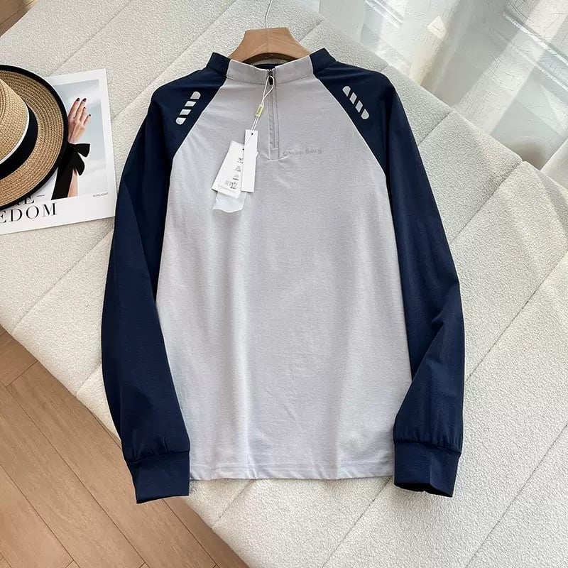 Majica od pamuka i poliestera, kontrastni uzorak, dugi rukavi, slobodan kroj, ležerni stil