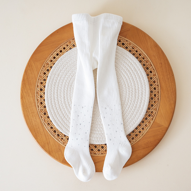 Dječje legići s pokrivenim stopalom i kristalima - 71–80% pamuka, visok pojas, proljeće-jesen, uzrast 3-8 godina