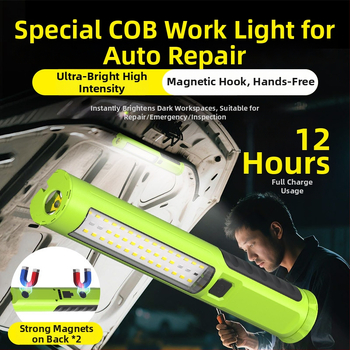 COB munkalámpa autójavításhoz mágneses kampóval, újratölthető, 5W, 360° forgás