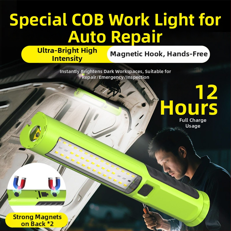 COB munkalámpa autójavításhoz mágneses kampóval, újratölthető, 5W, 360° forgás