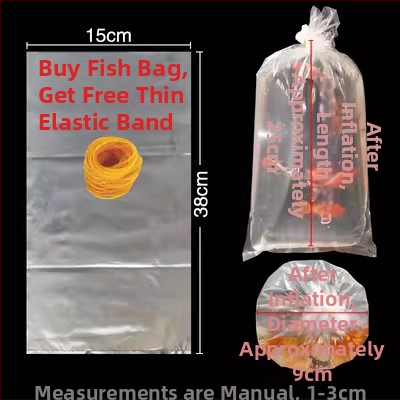 Pungă de ambalare pentru pești ornamentali vii, destinată transportului, cu bază plată pătrată la patru colțuri și plastic îngroșat