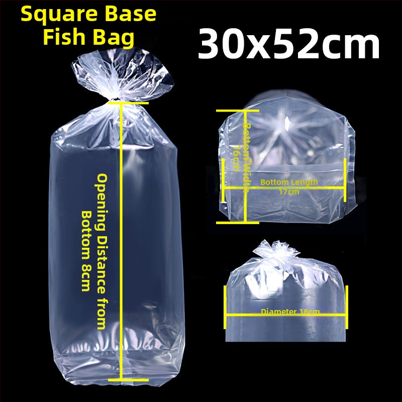 Pungă de ambalare pentru pești ornamentali vii, destinată transportului, cu bază plată pătrată la patru colțuri și plastic îngroșat