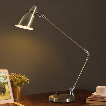 Stolna lampa s dugim ramenom, moderni minimalistički stil, metalna abažur, gumbasti prekidač, napajanje iz utičnice 220V, CRI ≥95, svjetlo za čitanje/učenje