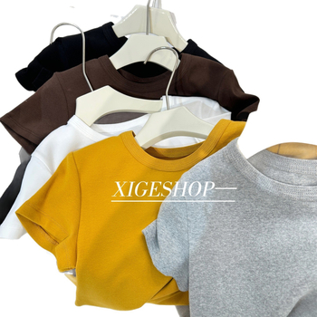 Női pamut póló 95%+, Slim fit, Brushed, rövid ujjú, kerek nyak