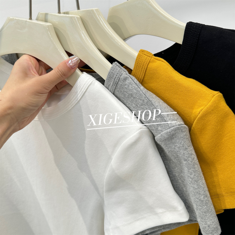 Női pamut póló 95%+, Slim fit, Brushed, rövid ujjú, kerek nyak