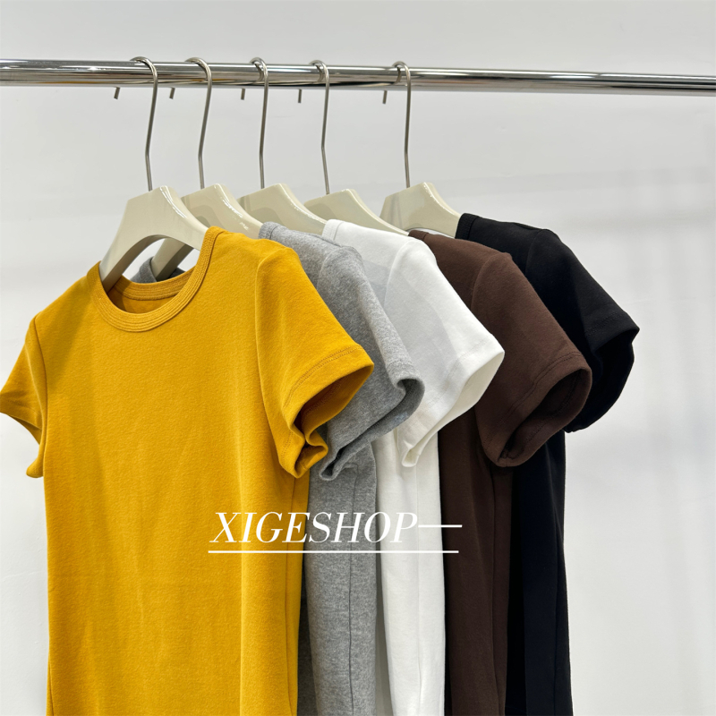 Női pamut póló 95%+, Slim fit, Brushed, rövid ujjú, kerek nyak