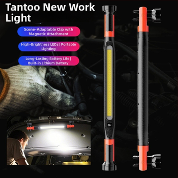 Autójavító mágneses munka lámpa kampóval és klipsszel, 10W COB LED, 2000 mAh akkumulátor, USB töltés, 360°-os forgás, hatótávolság akár 50 m, üzemidő 2-4 óra