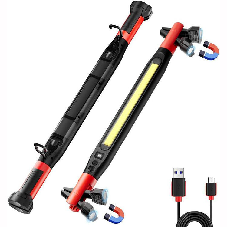 Autójavító mágneses munka lámpa kampóval és klipsszel, 10W COB LED, 2000 mAh akkumulátor, USB töltés, 360°-os forgás, hatótávolság akár 50 m, üzemidő 2-4 óra