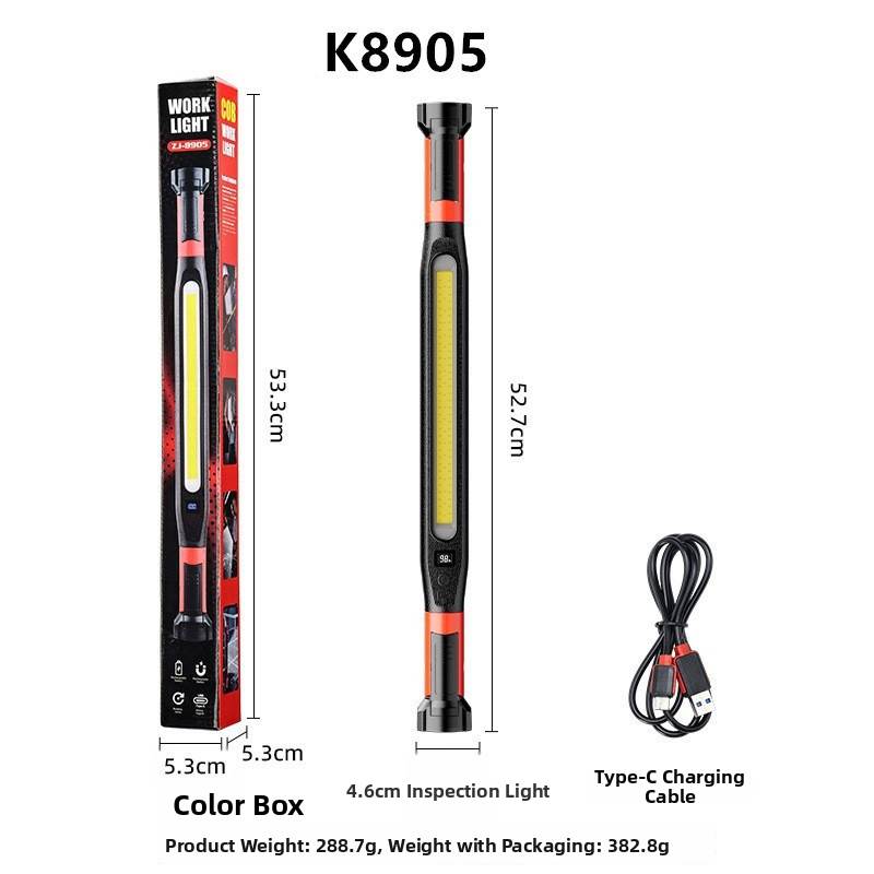 Autójavító mágneses munka lámpa kampóval és klipsszel, 10W COB LED, 2000 mAh akkumulátor, USB töltés, 360°-os forgás, hatótávolság akár 50 m, üzemidő 2-4 óra