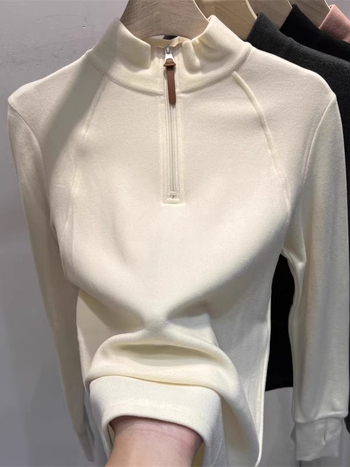 Derong ženska zimska baza majica 2025, nova, mekana s patentnim zatvaračem, polu-visoki ovratnik, dvostrano brušena, T‑shirt A8997