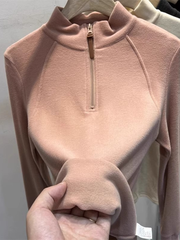 Derong ženska zimska baza majica 2025, nova, mekana s patentnim zatvaračem, polu-visoki ovratnik, dvostrano brušena, T‑shirt A8997
