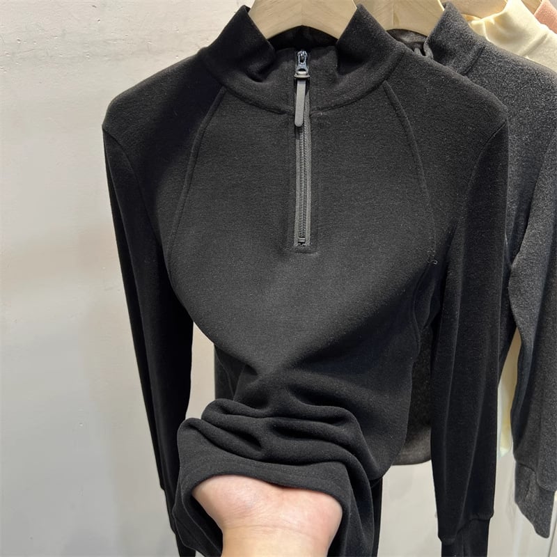 Derong ženska zimska baza majica 2025, nova, mekana s patentnim zatvaračem, polu-visoki ovratnik, dvostrano brušena, T‑shirt A8997
