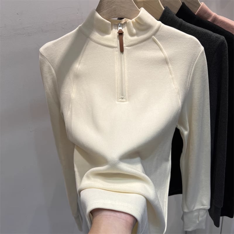 Derong ženska zimska baza majica 2025, nova, mekana s patentnim zatvaračem, polu-visoki ovratnik, dvostrano brušena, T‑shirt A8997